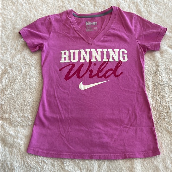 Nike Tops - Womans Nike Dri-Fit slim fit V-Neck T-Shirt Running Wild small